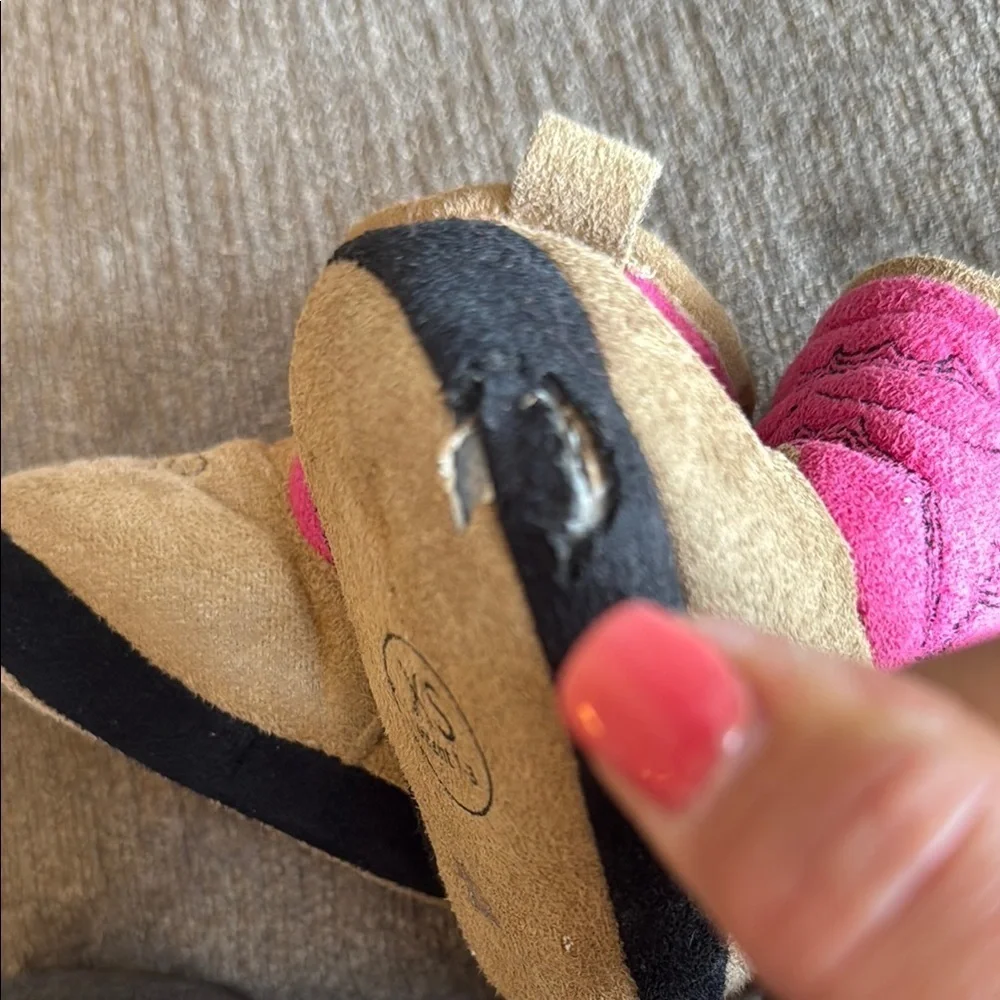 Cozy Pink and Tan Baby Boots Slippers, XS